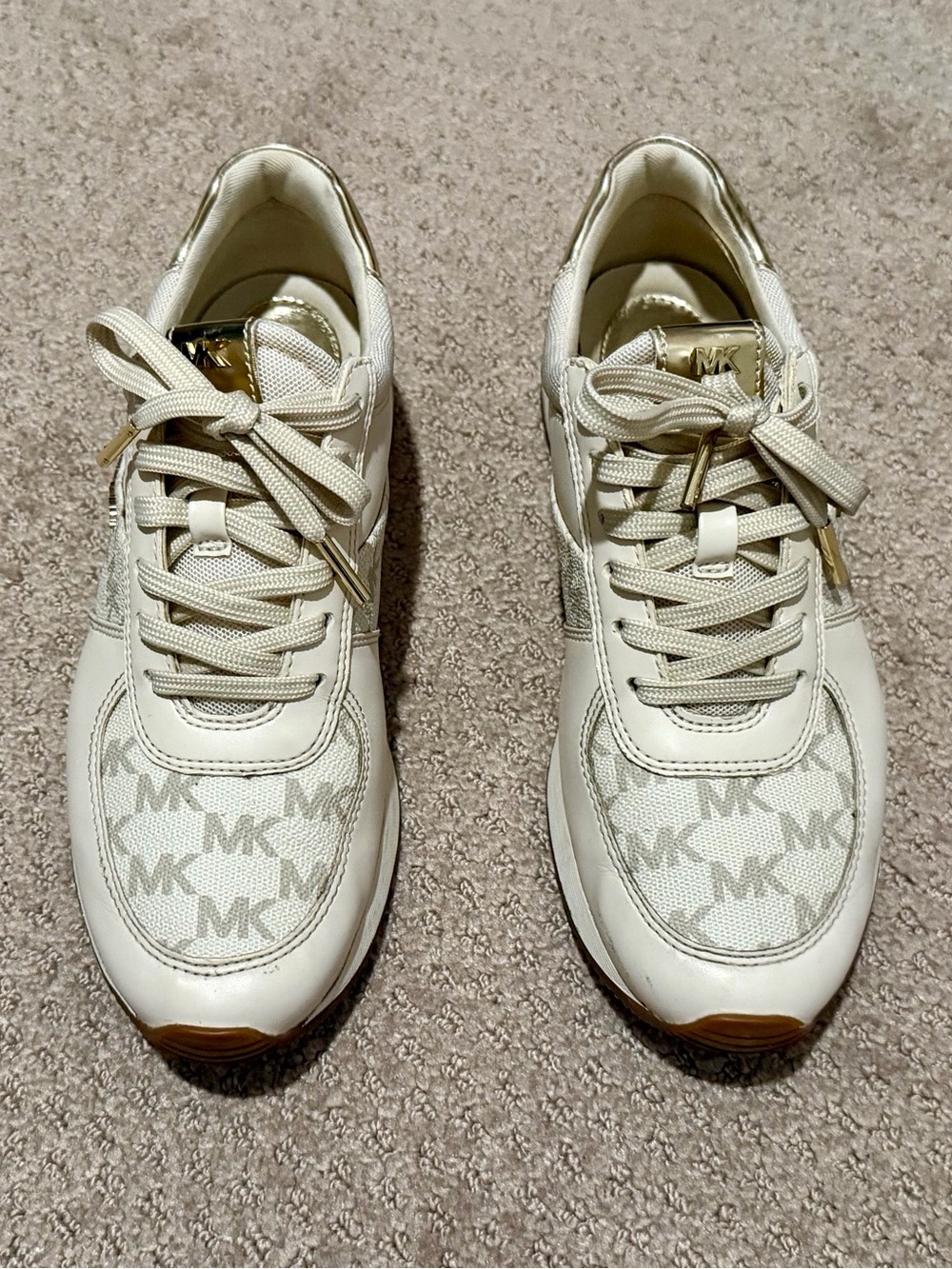 Michael Kors Cream and Gold Logo Lace-Up Sneakers